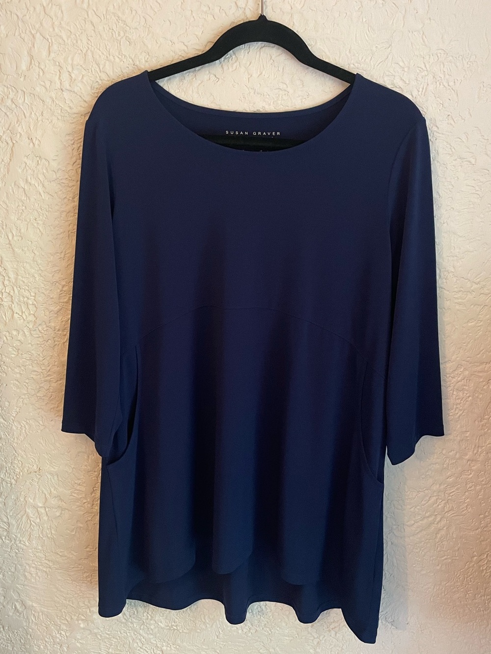 Susan Graver Navy Scoop-Neck Tunic Top with Pockets